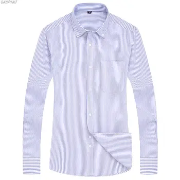 

Casual Long Sleeved Slim Fit Shirt Soft Comfortable Spring Autumn Male Social Dress Shirt Collar Button Design Oxford Stripe Men