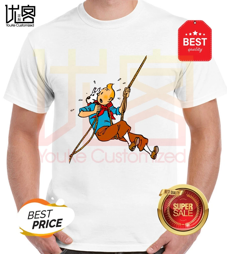 Мужская и женская футболка с коротким рукавом Tintin Повседневная круглым вырезом