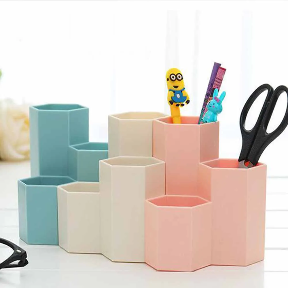 Bgfuni Portalápices Hexagonal Creativo,Portalápices Hexagonal de Plástico,Organizador de Escritorio para Niños,Soporte para Organizador de Bolígrafos,Organizador Pluma,Organizador de escritorio Azul