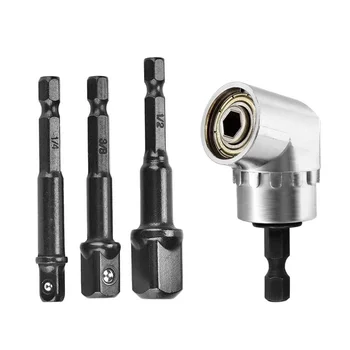 

Chrome Vanadium Steel 4pcs Right Angle Drill Bit Socket Adapters 1/4 Hex Shank