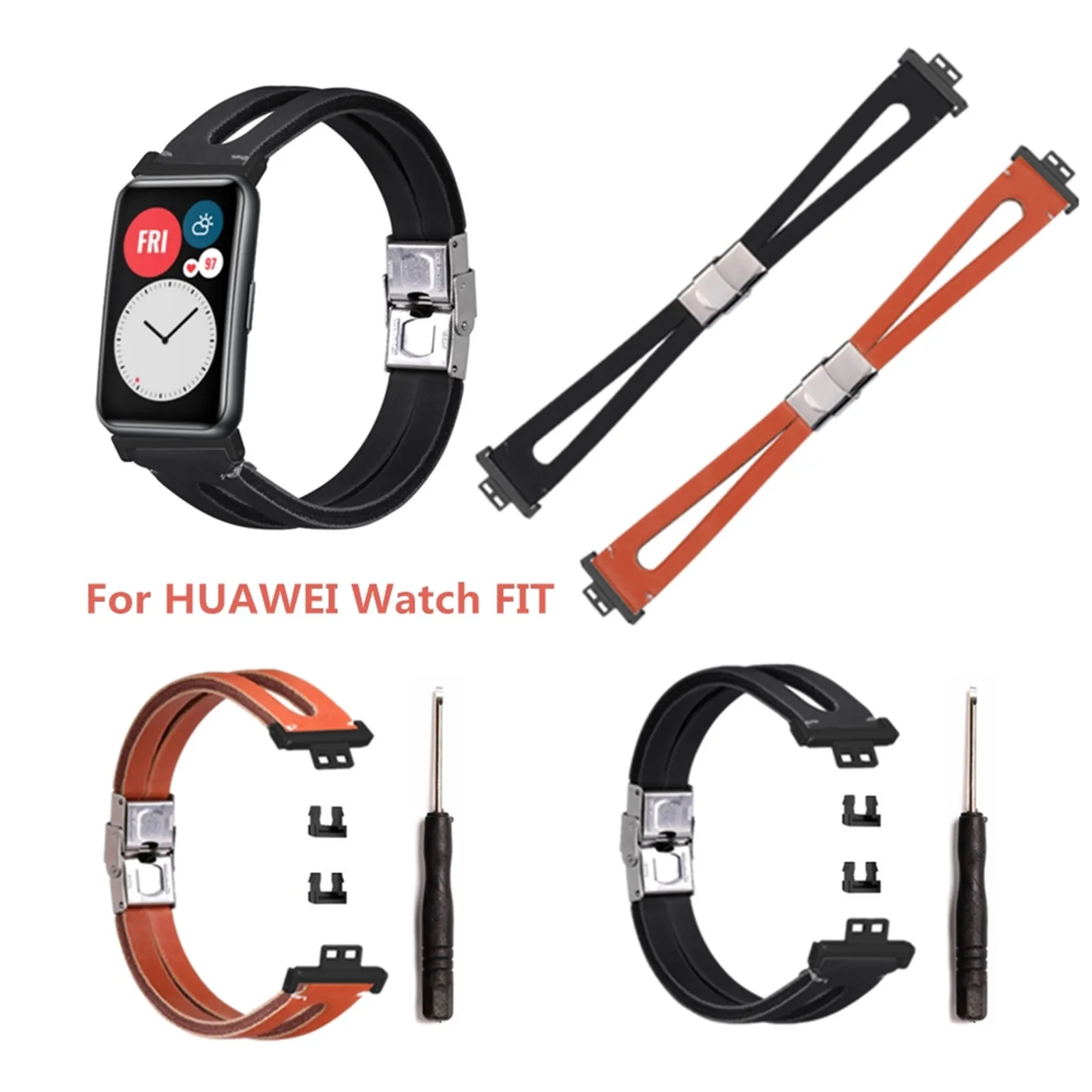 

Leather Watchband For Huawei Watch Fit Strap Wriststrap Correa de reloj bracelet de montre pulseira pasek do zegarka