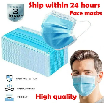 

50 pcs / 100 Pcs Disposable Face Mask 3 Layer Nonwove Filter Disposable mouth mask filter Earloop Breathable Melt-blown masks