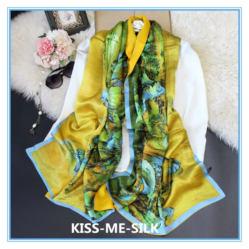 

KMS Chinese style long mulberry-silk long warm silk wool shawl dual-use double scarf shawl for women 64*180CM/165G