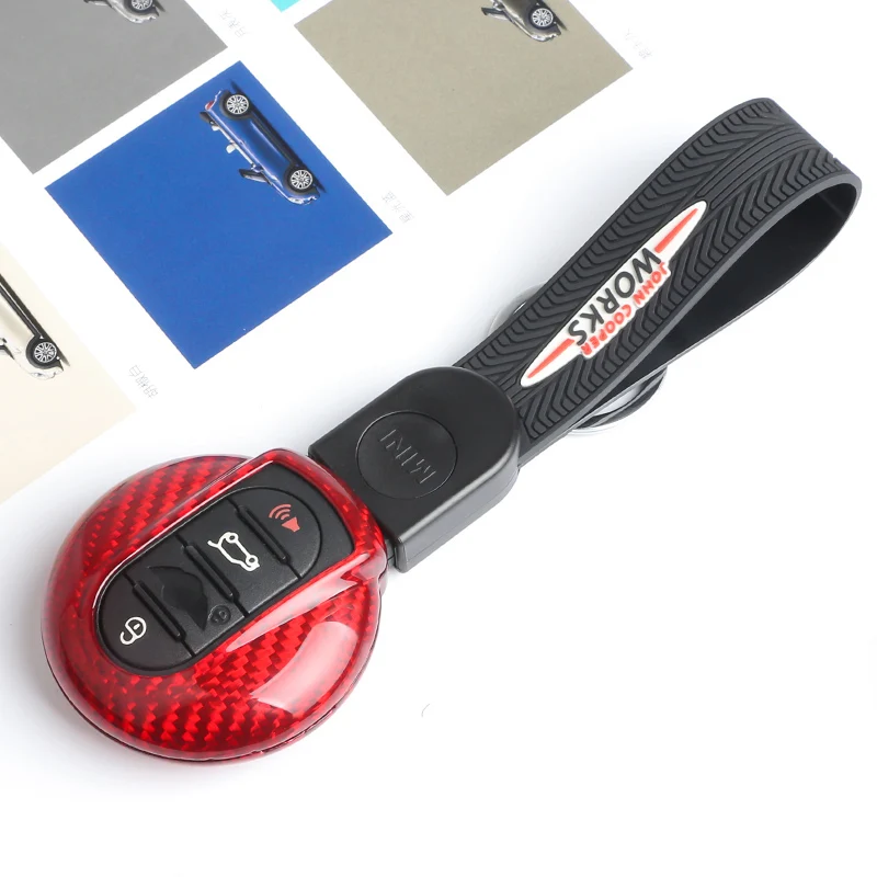 

True Carbon Fiber Car Key Case Protection For BMW MINI Cooper S F54 F55 F56 F57 F60 Clubman Car Styling keychain Accessories