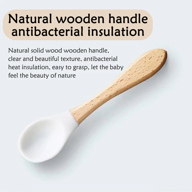 Baby Wooden Spoon Silicone Wooden Baby Feeding Spoon Organic Soft Tip BPA Free Food Grade Handle Toddlers Gifts silicone feeding spoon baby cutlery