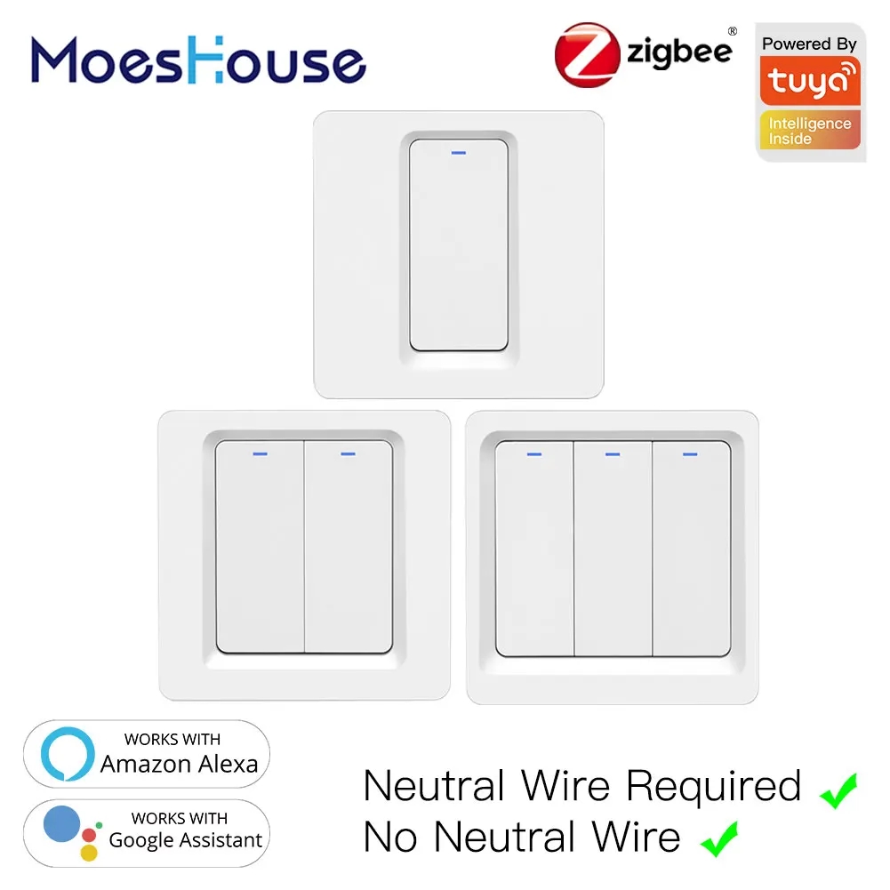 

Tuya Zigbee Smart Switch Push Button Wall Light Switch No Neutral Wire and N+L Required ,Alexa Google Home Compatible