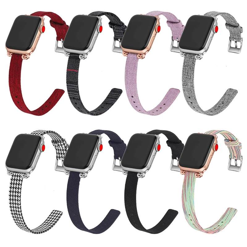 Мягкие тканые холщовые полосы, совместимые с Apple Watch Band 38 мм 40 мм 42 мм 44 мм спортивный ремешок Замена для iWatch Series5 4