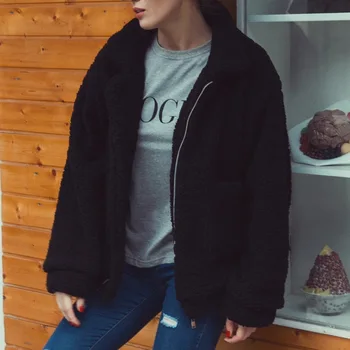 

Autumn Winter Faux Fur Coat Women 2020 Casual Warm Soft Zipper Fur Jacket Plush Overcoat Pocket Plus Size Coat Female