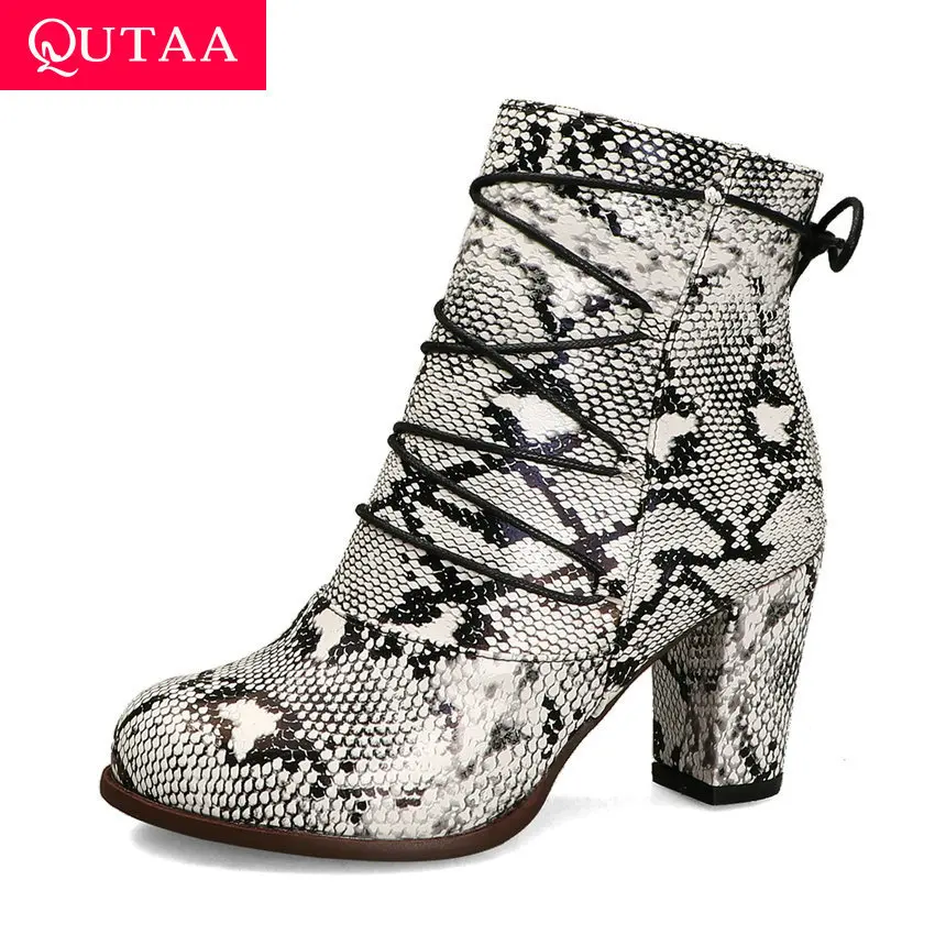 Женские теплые ботинки QUTAA из искусственной кожи на квадратном каблуке с