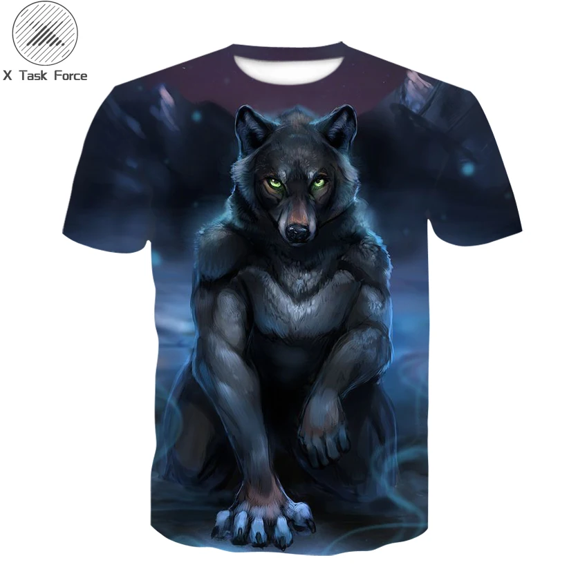 

summerFashion kids Tops Wolf 3D Print T-Shirt Cool Funny T Shirt Short Sleeve Tops Tshirt boys Animal Printing T-shirt children