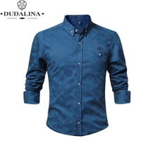 Jacquar Pocket Fashion Blusa Camisa Social Masculina Dudalina Long Sleeve Slim Fit Shirt Men Floral Clothes Pullover White Male