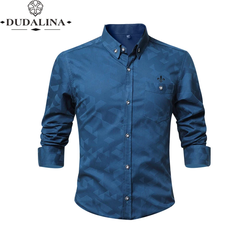 Jacquar Pocket Fashion Blusa Camisa Social Masculina Dudalina рубашка с длинным рукавом, приталенная мужская одежда с цветочным принтом, пуловер Белый мужской