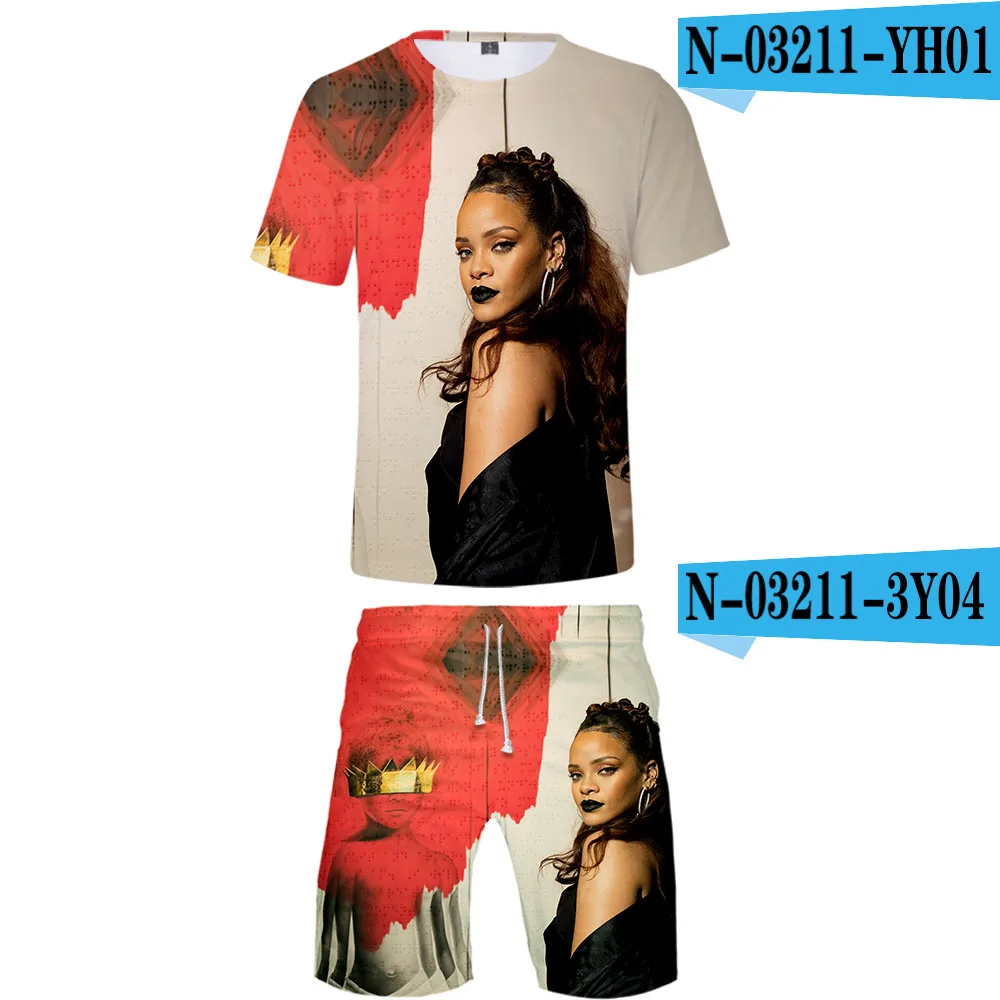 Drake And Rihanna футболка+ шорты наборы для мужчин 3D летние костюмы футболка мужские спортивные костюмы брендовая одежда streetwar топы тройники комплект мужской - Цвет: one