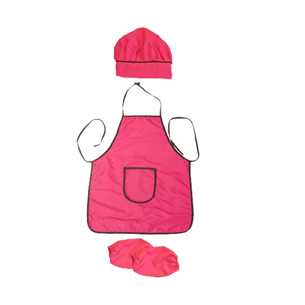 Hot Pink Водонепроницаемый и маслостойкий Детский фартук с рукавом фартук с рукавами и шляпой три предмета кухонные принадлежности# YL10 - Цвет: Hot Pink