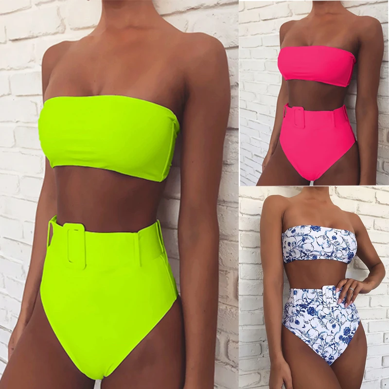 Купальник с высокой талией Бразильский бандо бикини 2019 пояс женский купальник