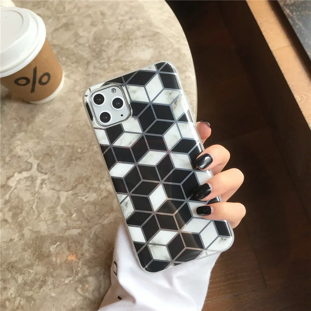 N1986N для iPhone 11 Pro X XR XS Max 6 6s 7 8 Plus чехол для телефона Роскошные геометрические сплайсы мрамор гальванические блестящие IMD Для iPhone X