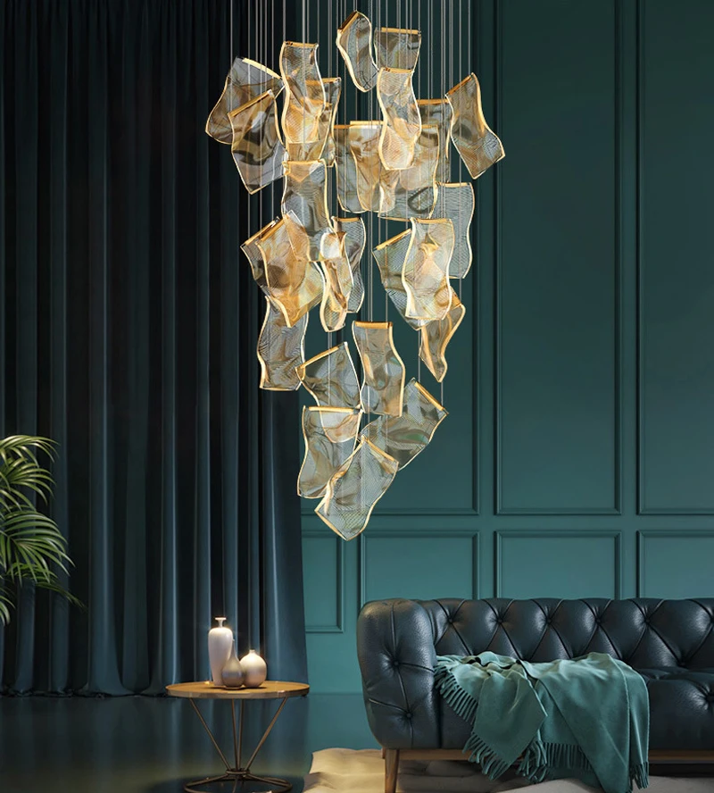 Postmodern Creative Chandelier LED Adjustable Hanging Lamp For Dining Living Room Duplex Rotating Staircase Guide Lighting