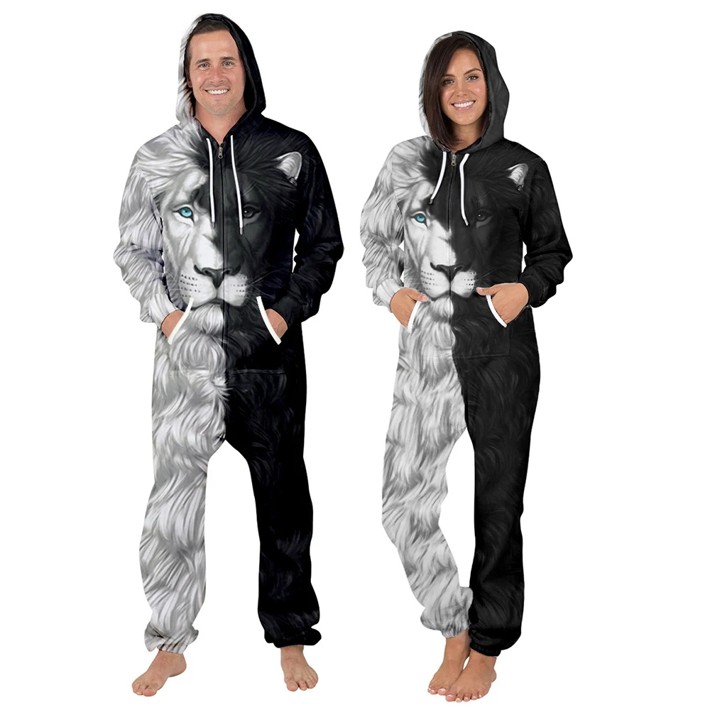 Fashion Add Wool 3D Printed Anime Hoodie Pajamas Romper Zip Jumpsuit Hoody Couple Men Women Insulation Comfortable Adult Jacket