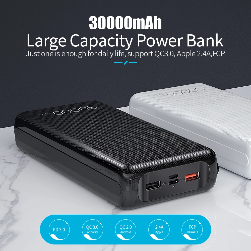 Pаспродажа Essager 30000mAh power Bank Быстрая зарядка 3,0 PD USBC 30000 mah power bank для iPhone 11 Pro Max портативное Внешнее зарядное устройство