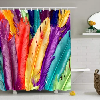 

Bathroom Shower Curtain Polyester Bath Curtains Custom Animals Feather Pattern 3D Printed Polyester Shower Curtain Home Decor