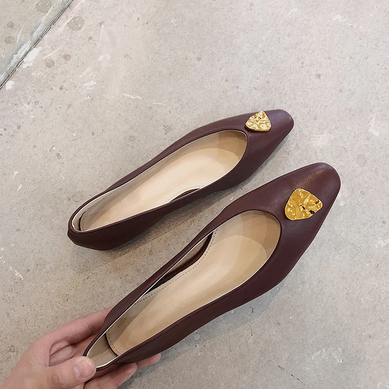 

2019 Spring New Style Genuine Leather Low-Cut Korean-style Small Square Head Low Heel Shoes Women's Sequin Flat Online Celebrity