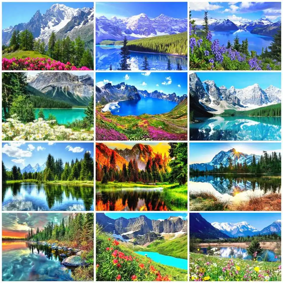 

AZQSD Diamond Painting Mountain Lake Cross Stitch Diamond Embroidery Scenery Home Decor Rhinestones Gift Needlework Crafts