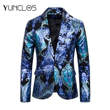 Новинка, Мужской Блейзер, свадебные и куртки для вечеринок, мужской костюм на одной пуговице и горячей штамповке, с цветочным принтом, для отдыха, для мужчин, для певиц