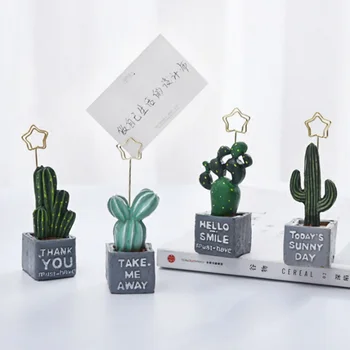 

1 Pcs Cute Mini Plant Cactus Stand Holder for Photo Card Memo Note Clips Resin Decoration Stationery Office School Supplies