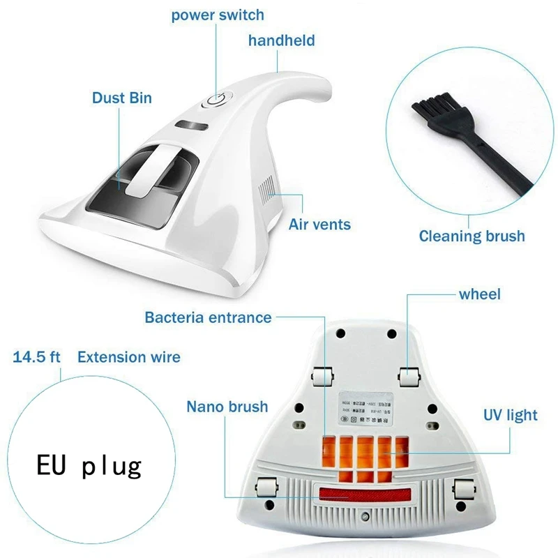 Xmx-портативный УФ-пылесос против пыли, бытовой ручной УФ-пылесос, антибактериальный(штепсельная Вилка европейского стандарта