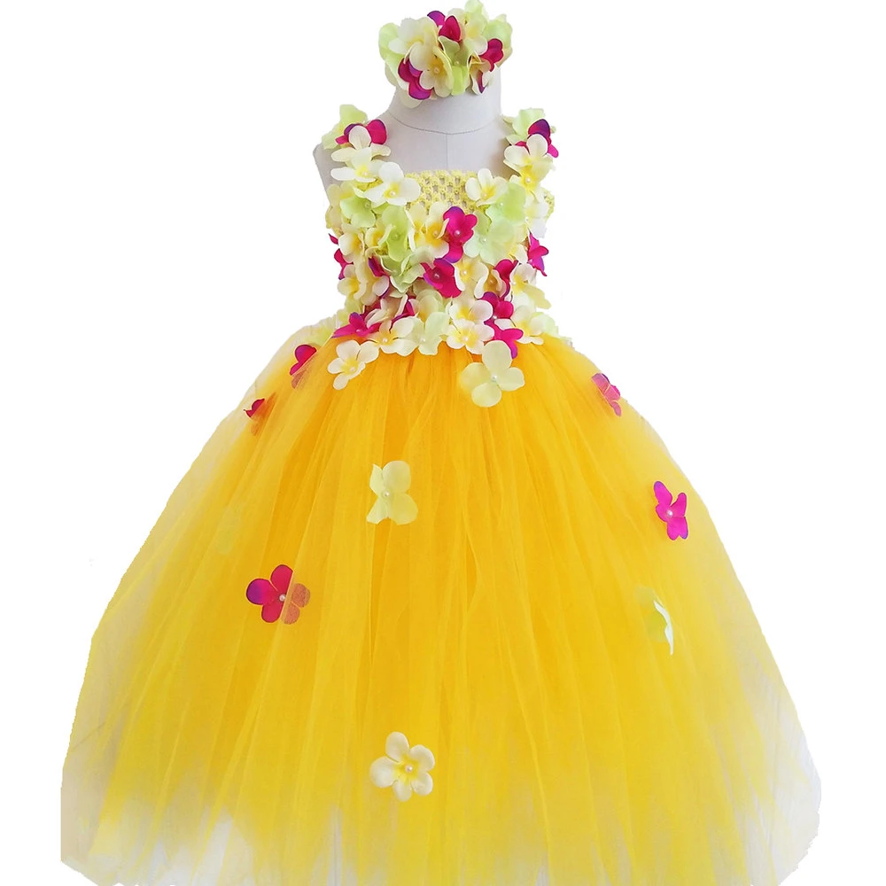 Jaune Hortensia Fleur Fille Tutu Robe Belle Princesse Filles De Mariage Robe De Fete D Anniversaire Enfants Enfants Tulle Fleur Robe De Fee Aliexpress