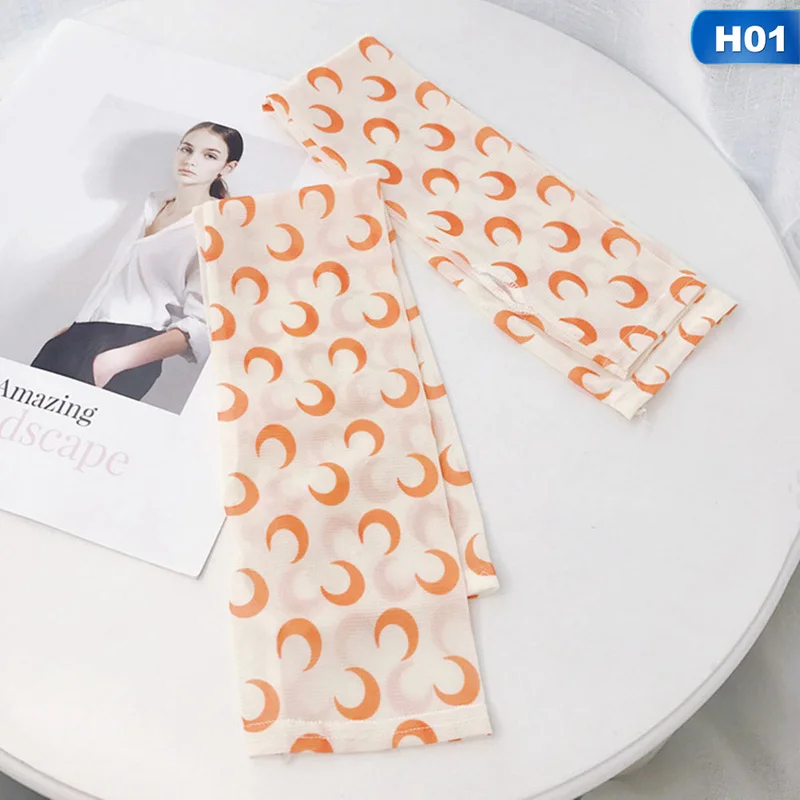 H01 1 пара летний солнцезащитный рукав для женщин Ice Silk пряжа рукав Защита руки Велоспорт тонкий рукав прекрасный цветок - Цвет: H01