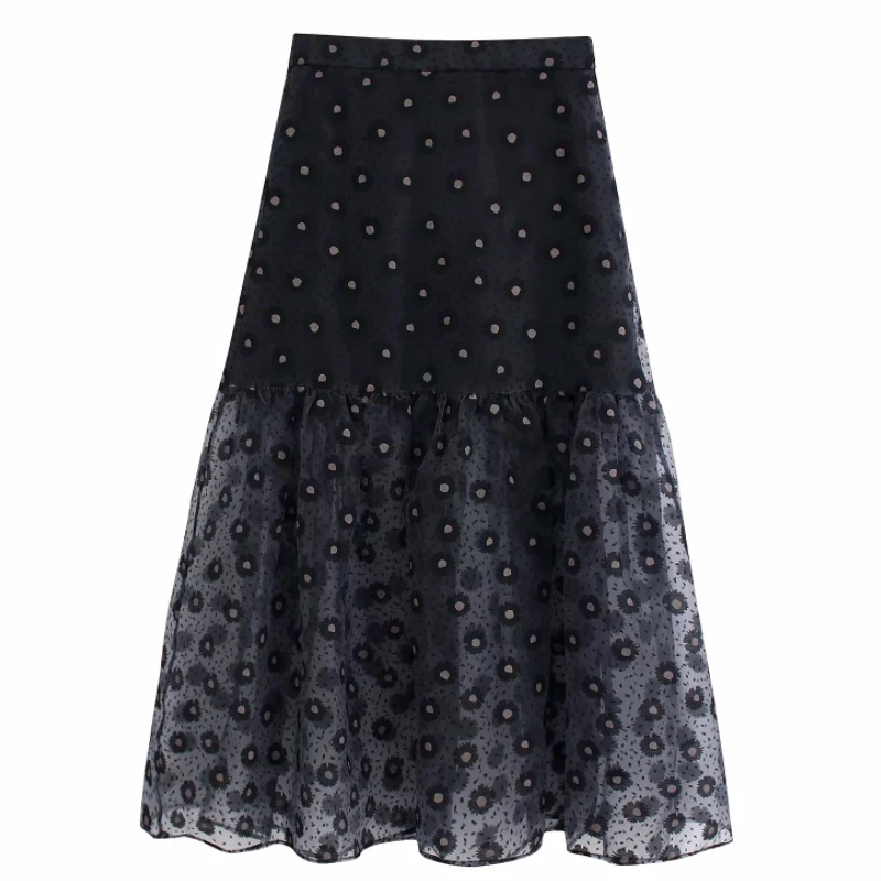 Женская винтажная прозрачная юбка из органзы с цветочным принтом, faldas mujer, Женская эластичная юбка на спине, повседневные Облегающие юбки QUN541