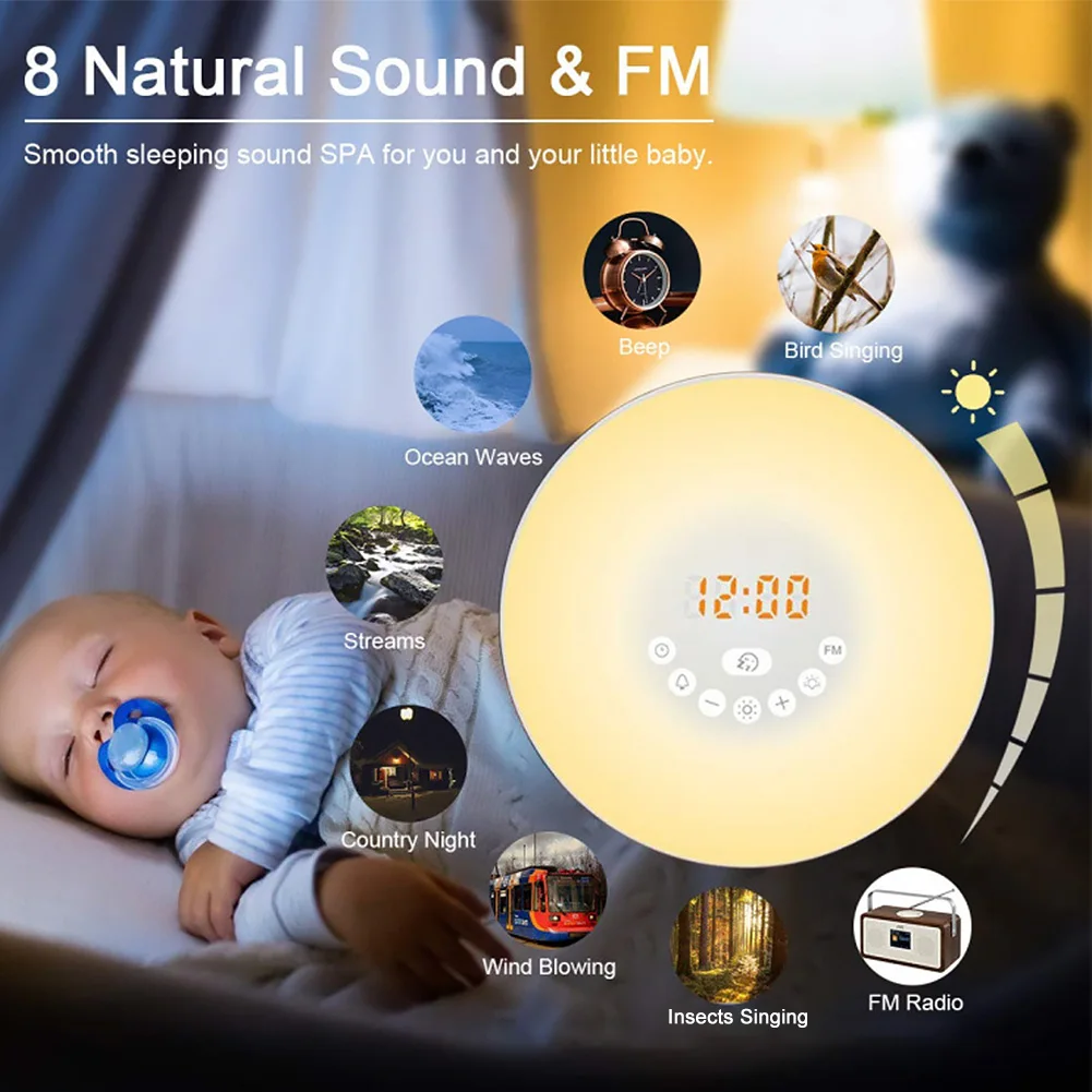 Настроенный стол для сна гостиная FM Raido настольный с ночным светильником Sunrise Simulation красочный прикроватный будильник с сенсорным управлением