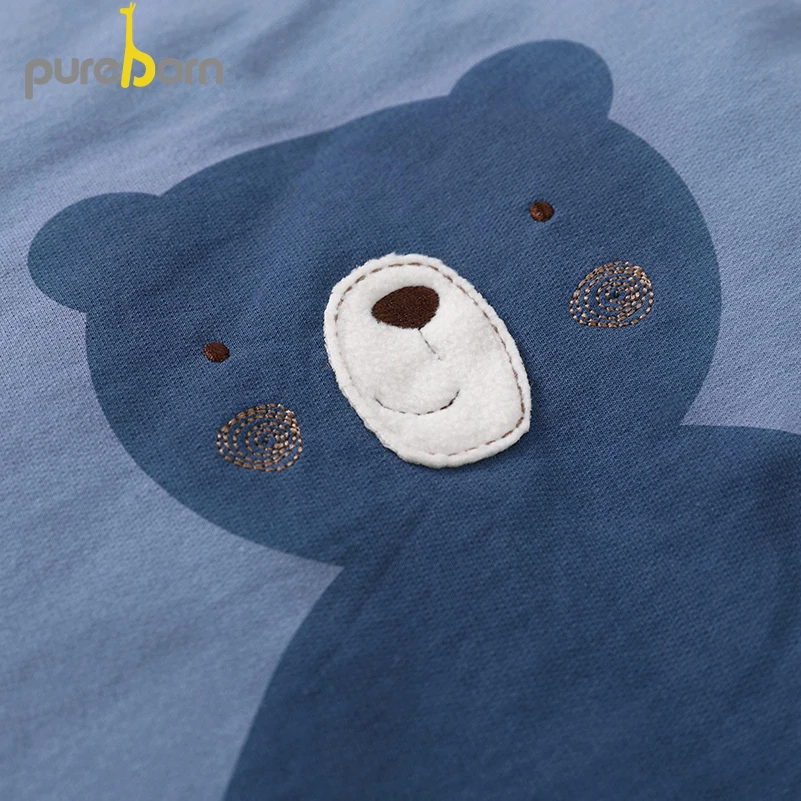 Pureborn/зимняя одежда для новорожденных; Детский комбинезон с капюшоном и рисунком медведя из мультфильма; Стеганый Комбинезон с хлопковой подкладкой для маленьких мальчиков и девочек
