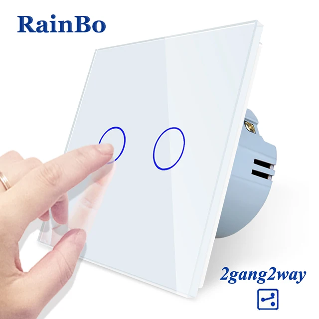 Rainbo настенный выключатель света дистанционного сенсорный выключатель Экран Кристалл Стекло Панель стена ЕС удаленные 110~ 250 В 2gang2way A1922CW/B - Цвет: White