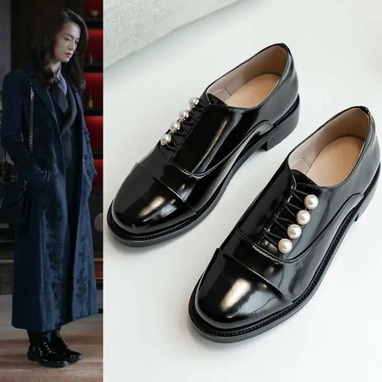 

TV Drama "All Good" Su Ming Jade-Pq2-1c Yao Celebrity Style Small Leather Shoes British Style Complex WOMEN'S Shoes