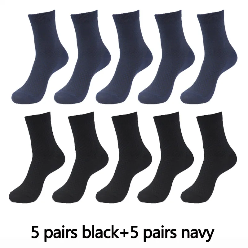 5 black 5 navy 10 пар, высокое качество, бамбуковое волокно, мужские носки, Бизнес Стиль, дышащие, дезодорант, компрессионные носки, мужские, длинные, большие размеры, евро 38-46 - Цвет: 5 black 5 navy