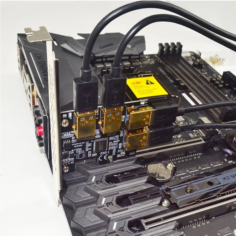 Новинка плата PCIe Райзера с 4 портами переходник PCI E 1x к USB 3 0 Rabbet GPU Райзер эфириум