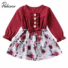 Весенне-осенняя одежда для малышей платье принцессы с бантом для маленьких девочек вечерние платья-пачки с длинными рукавами и цветочным рисунком