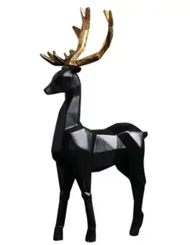 Tanie Statua Fabryka Sprzedaż Bezpośrednia Nordyckie Zwierzę Geometryczna Czarna Jeleń Geometryczna Restauracja ELK Otwarcie Szafki TV Dekoracja Biurowa
