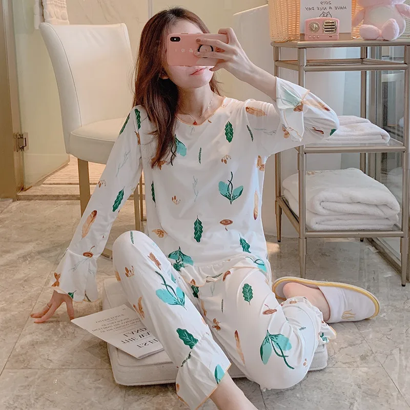 

Women's Pajamas Set Cute Casual Printing Home Service Spring and Autumn New Fashion Long Sleeve Women's Pajamas Two-Piece Set