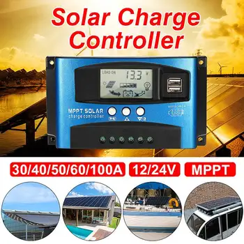 

MPPT 30/40/50/60/100A Solar Charge Controller Dual USB LCD Display 12V 24V Auto Solar Cell Panel Charger Regulator with Load