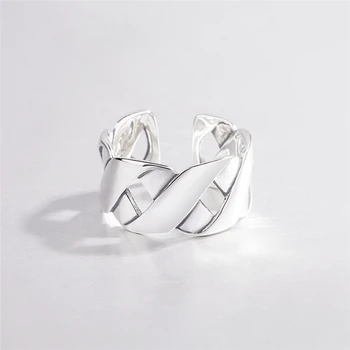 

Sole Memory Retro Smooth Geometric Weave Wave 925 Sterling Silver Female Resizable Opening Rings SRI471