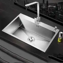 Кухонная раковина, одна чаша из нержавеющей стали 304, бесшовная ручная стирка, спрей, сварка, большая тарелка для мытья