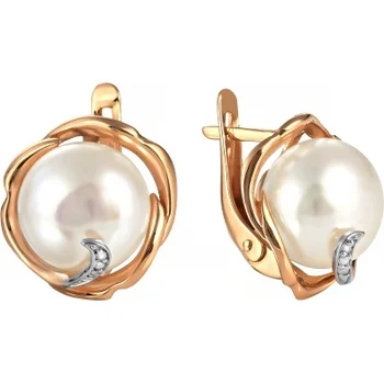 

Примаэксклюзив earrings with pearls and cubic zirconia in red gold