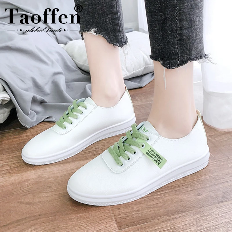 

TAOFFEN Women Sneakers Fashion White Vulcanized Shoes Round Toe Lace Up Casual Women Shoes Footwear Size 36-40