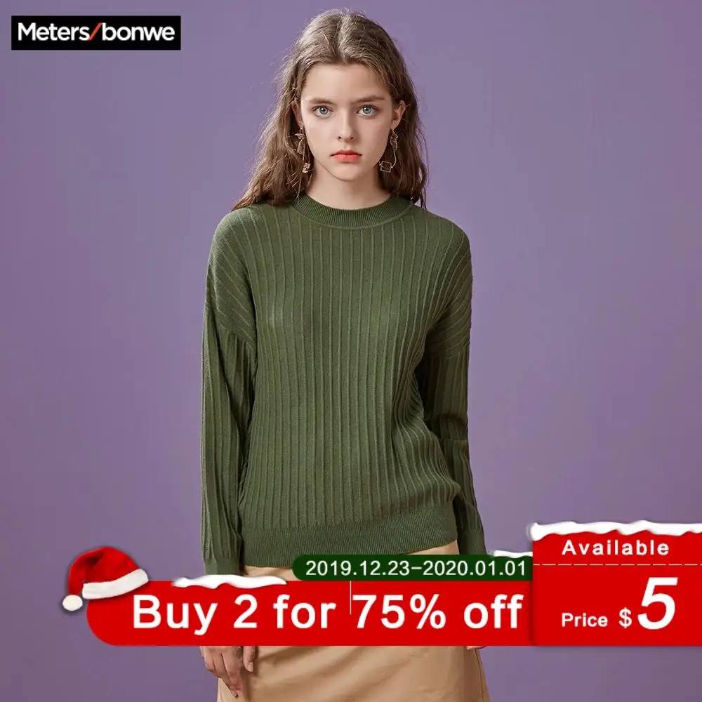 Metersbonwe 2019 Cotton Knitted Sweater Women Pullovers Autumn Winter Basic Sweaters Korean Style Slim Back Lace up | Женская одежда