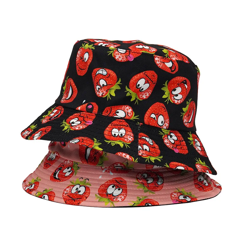 Strawberry Print Panama Bucket Hat Men 