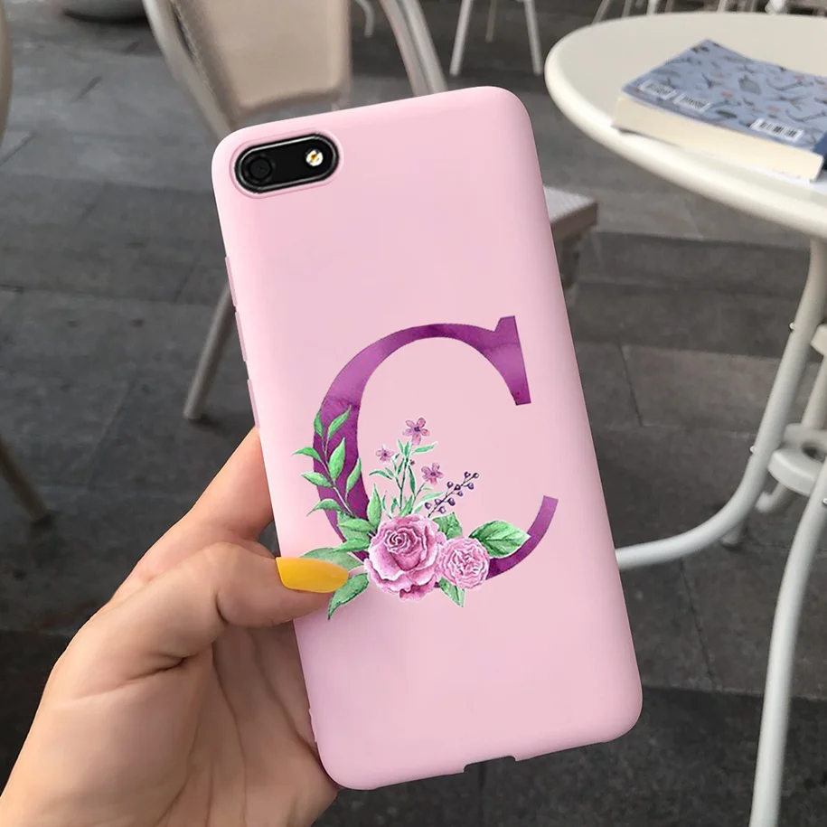 Chic Alphabet Flower Silicone Phone Case - Soft Touch Black Pink Matte TPU Cover