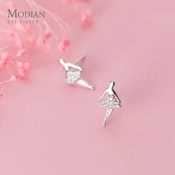 

Modian Fashion 925 Sterling Silver Shining Zircon Lovely Dancing Fairy Stud Earrings for Women Korea Style Ear Pin Fine Jewelry